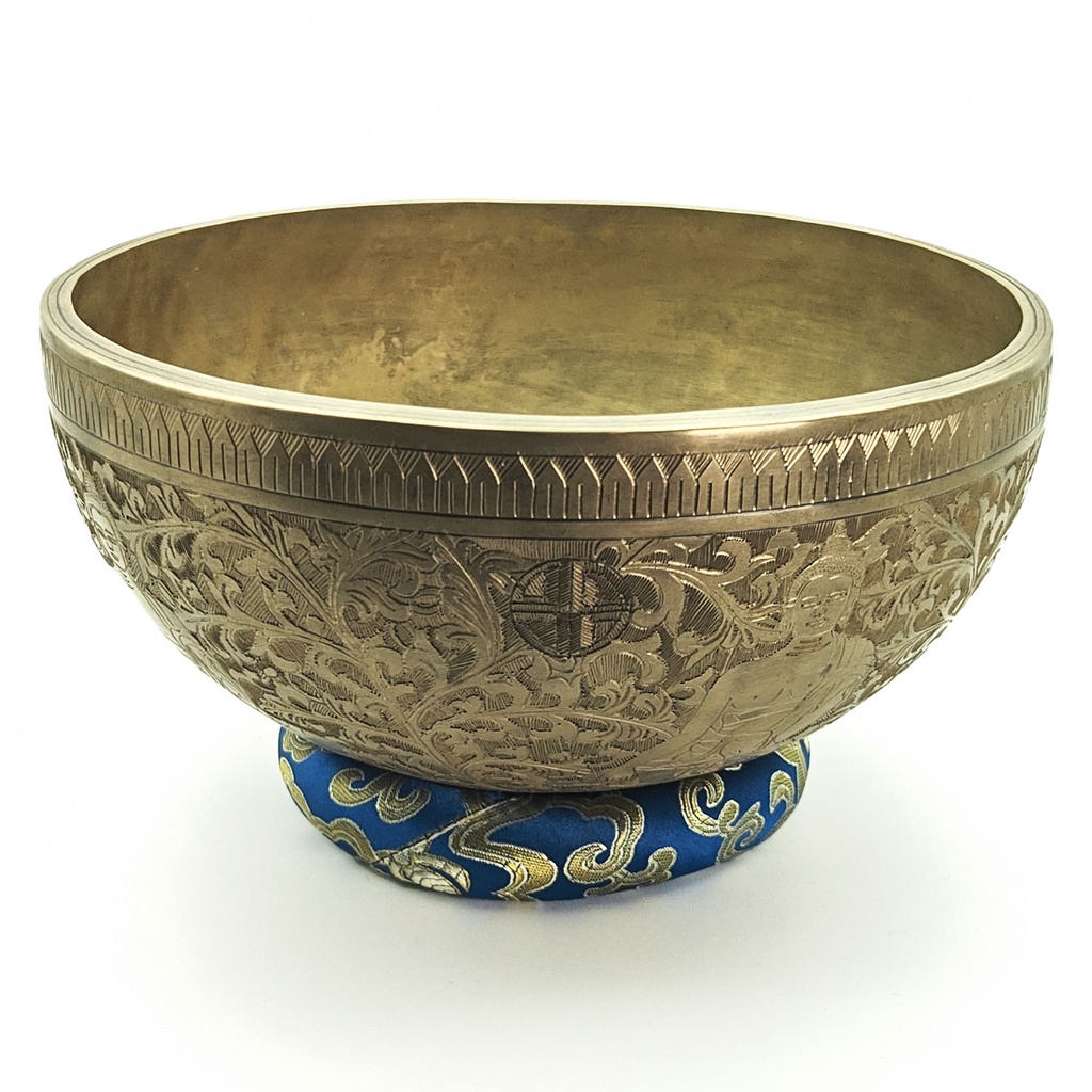 [SGP-062] KASA Jhumka Fullmoon Hand-Carving Hammered Singing Bowl "Budhhas" - A#3 (26 cm, 2.1 kg)