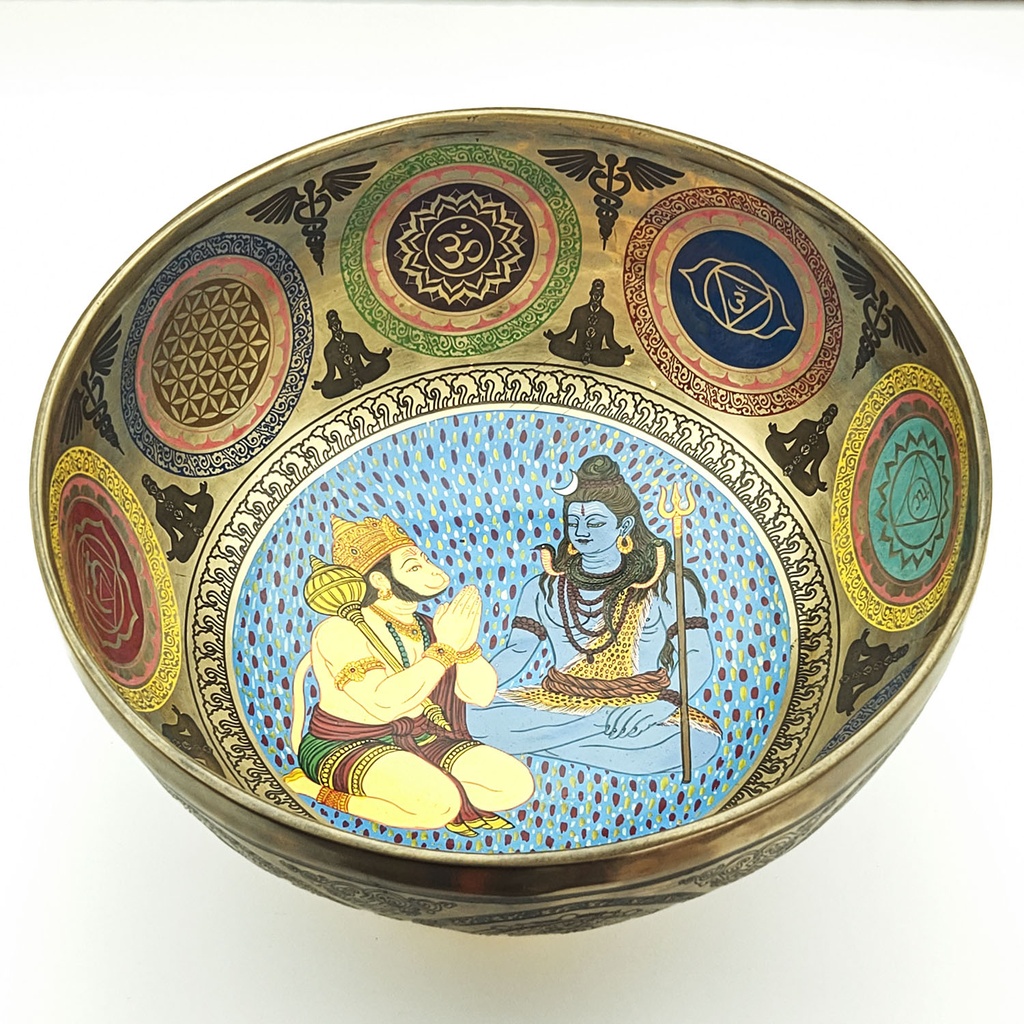 [TBH-030] Thangka Hammered Singing Bowl "Shiva & Hanuman" - E2 (26 cm, 2 kg)