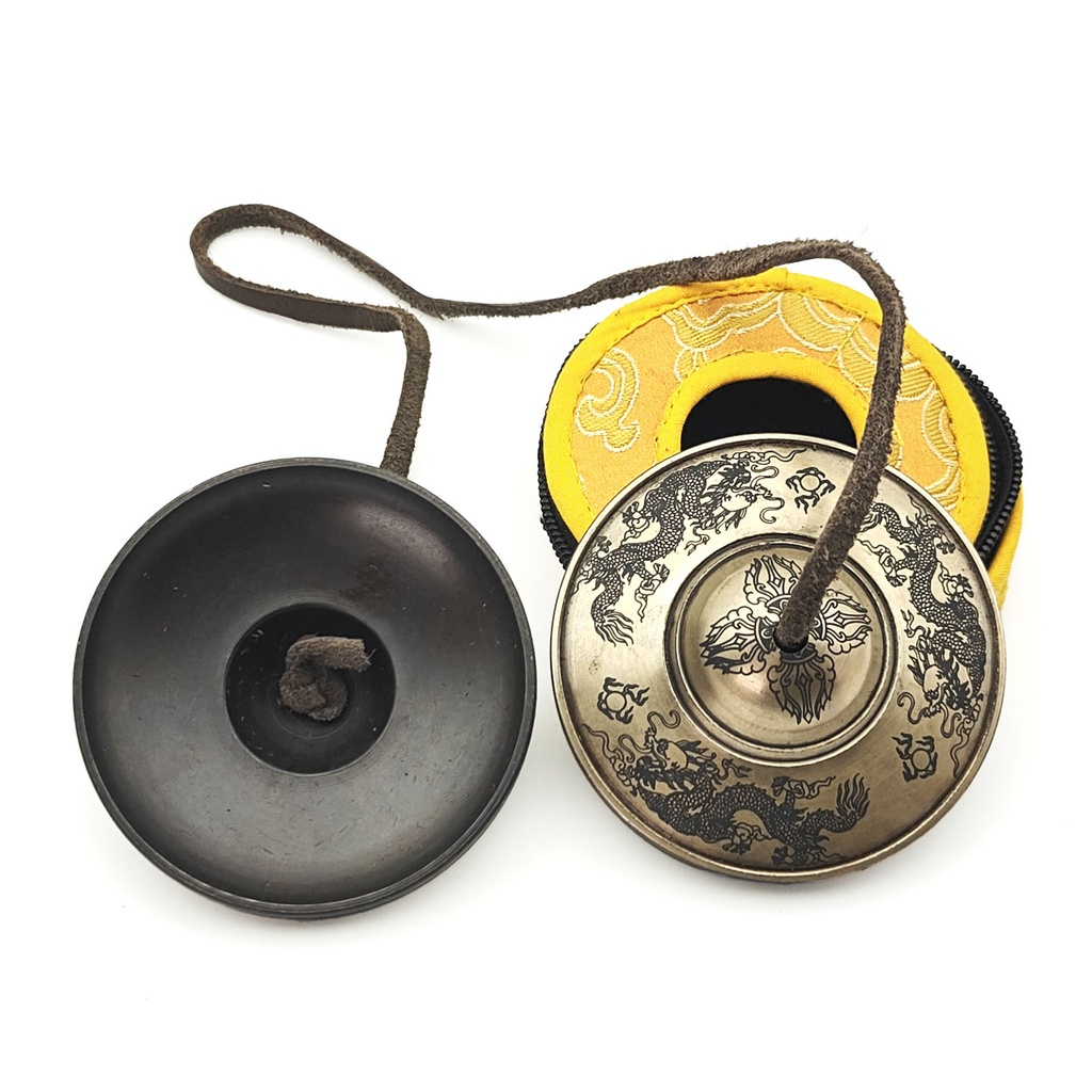 [TSH-059] Bronze Tingsha "Laser Dragons" (Karatals) (7.7 cm, 410 gr) (+ case)