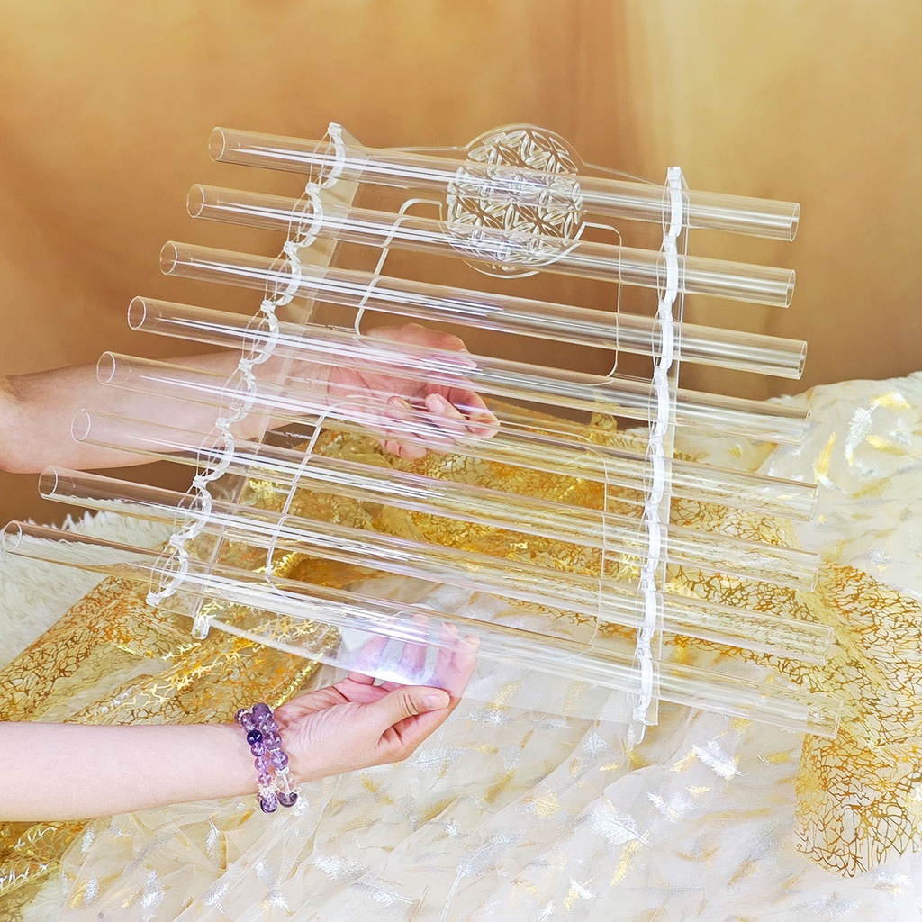 [CMU-008] Clear Crystal Harp Medium "Flower Of Life" (8 Notes, 432 Hz) (+ hard case)