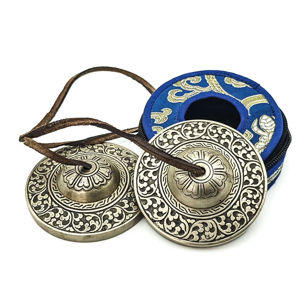 [TSH-057] Bronze Tingsha "Plants Pattern" (Karatals) (6.8 cm, 310 gr) (+ case)
