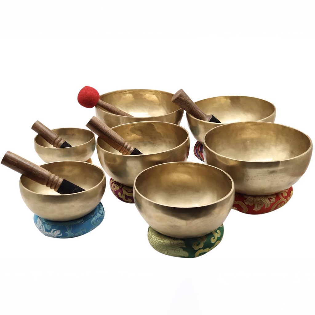 [SSH-257] PERFECT FIT Hammered Singing Bowls Chakra Set Matte Gold (7 bowls) (17-25 cm, 10 kg)