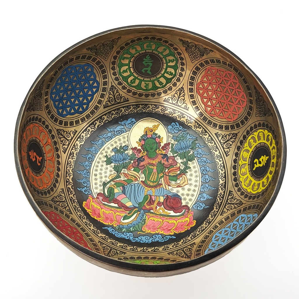 [TBH-002] Thangka Hammered Singing Bowl "Green Tara" - E3 (23 cm, 1.5 kg)