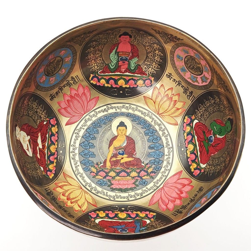 [TBH-005] Thangka Mandala Hammered Singing Bowl "Dhyani Buddhas" - A#3 (20 cm, 1.1 kg)
