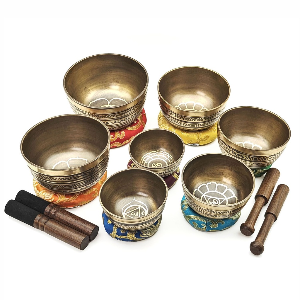 [SCS-016] Small Machine-Made Singing Bowls Golden Carving Set (7 bowls) (8-13 cm, 2.6 kg)