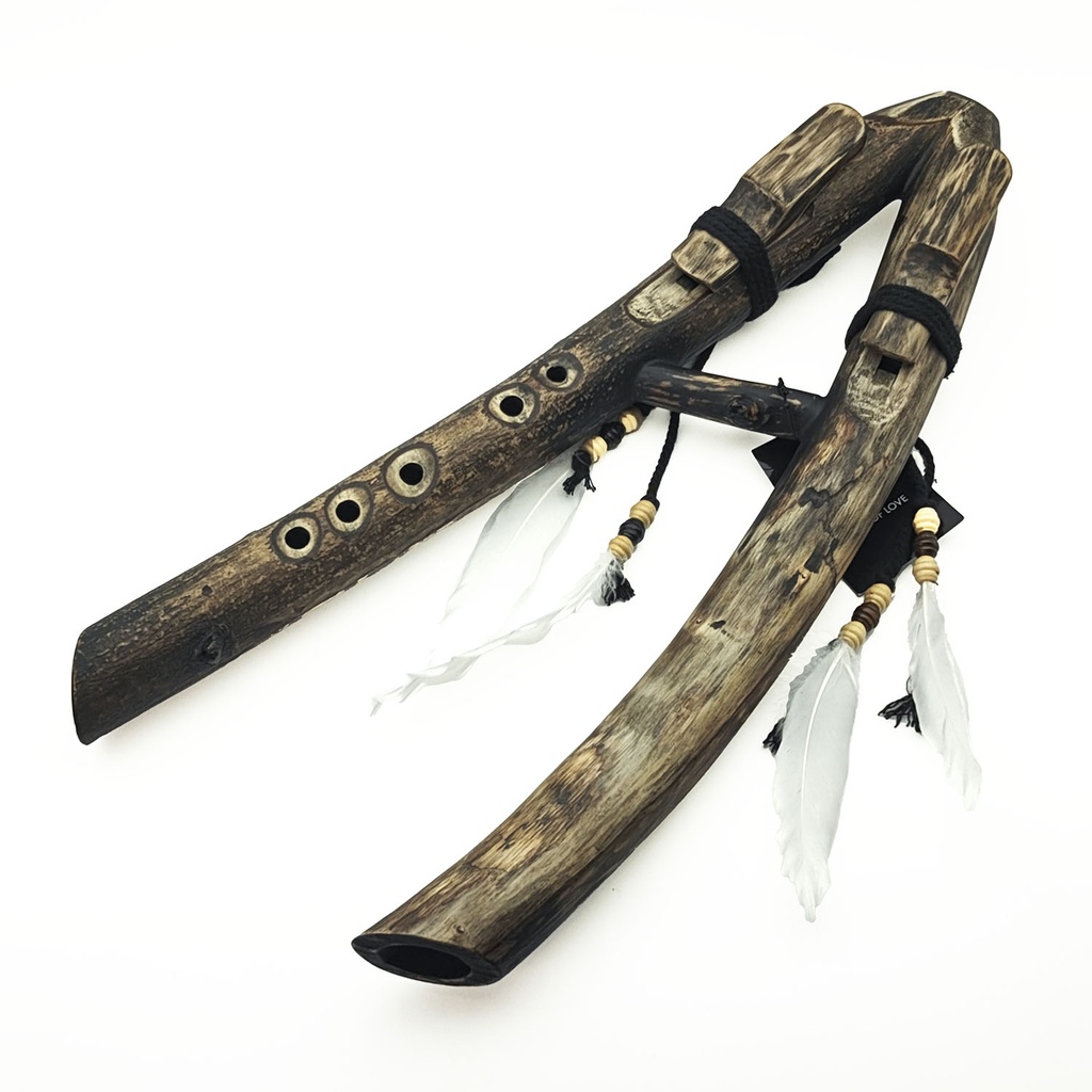 [FLT-119] JUANG FLUTES Drone Double Forest Flute - B4 (432 Hz, 44 cm, Acacia Branch) (+ pouch)