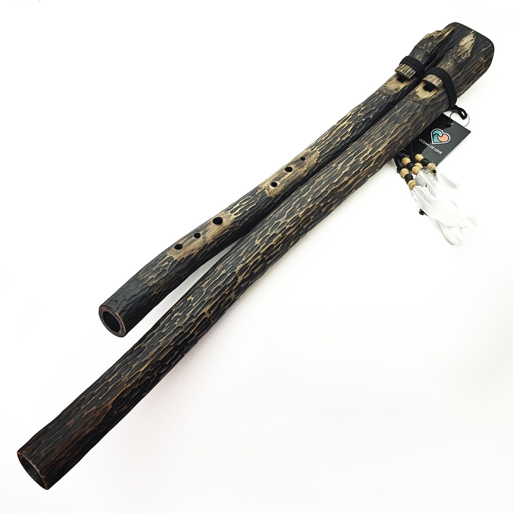 [FLT-164] JUANG FLUTES Harmony Drone Rustic Flute - B3-E4 Dorian (432 Hz, 75 cm, Teakwood) (+ pouch)
