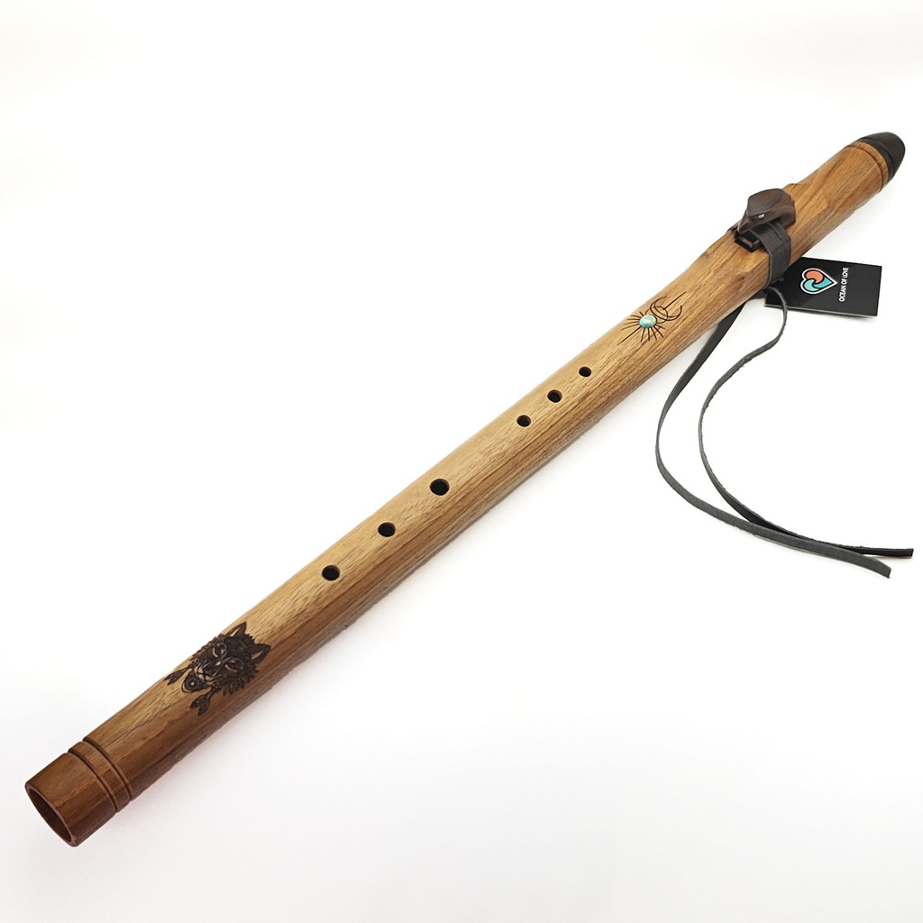 [FLT-085] Premium Single Flute Teakwood Turquoise Stone - Cm (72 cm)