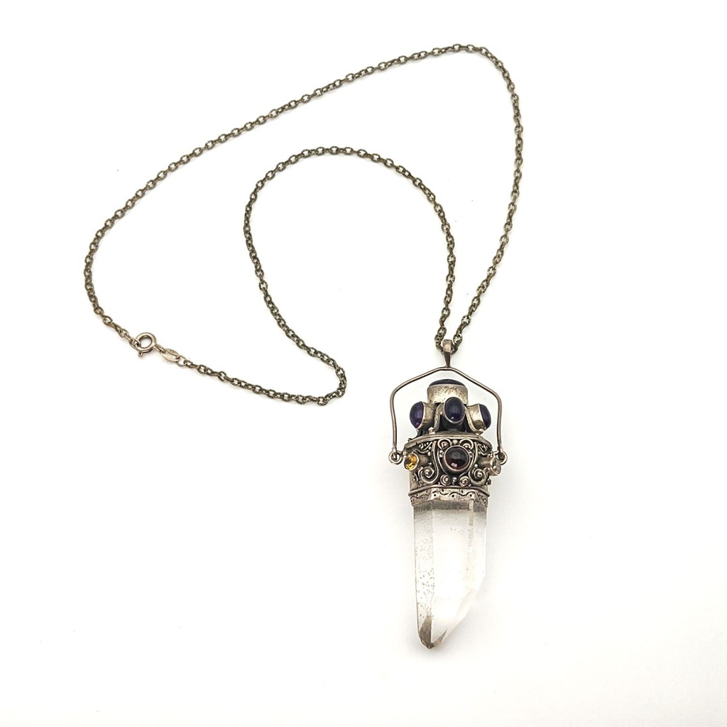 [JWL-027] Silver 925 Large Crystal Stone Pendant (8 cm)