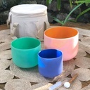 [FQB-006-2] Inside Colored Frosted Quartz Crystal Singing Bowls Half-Set (3 Bowls - D-F-A)