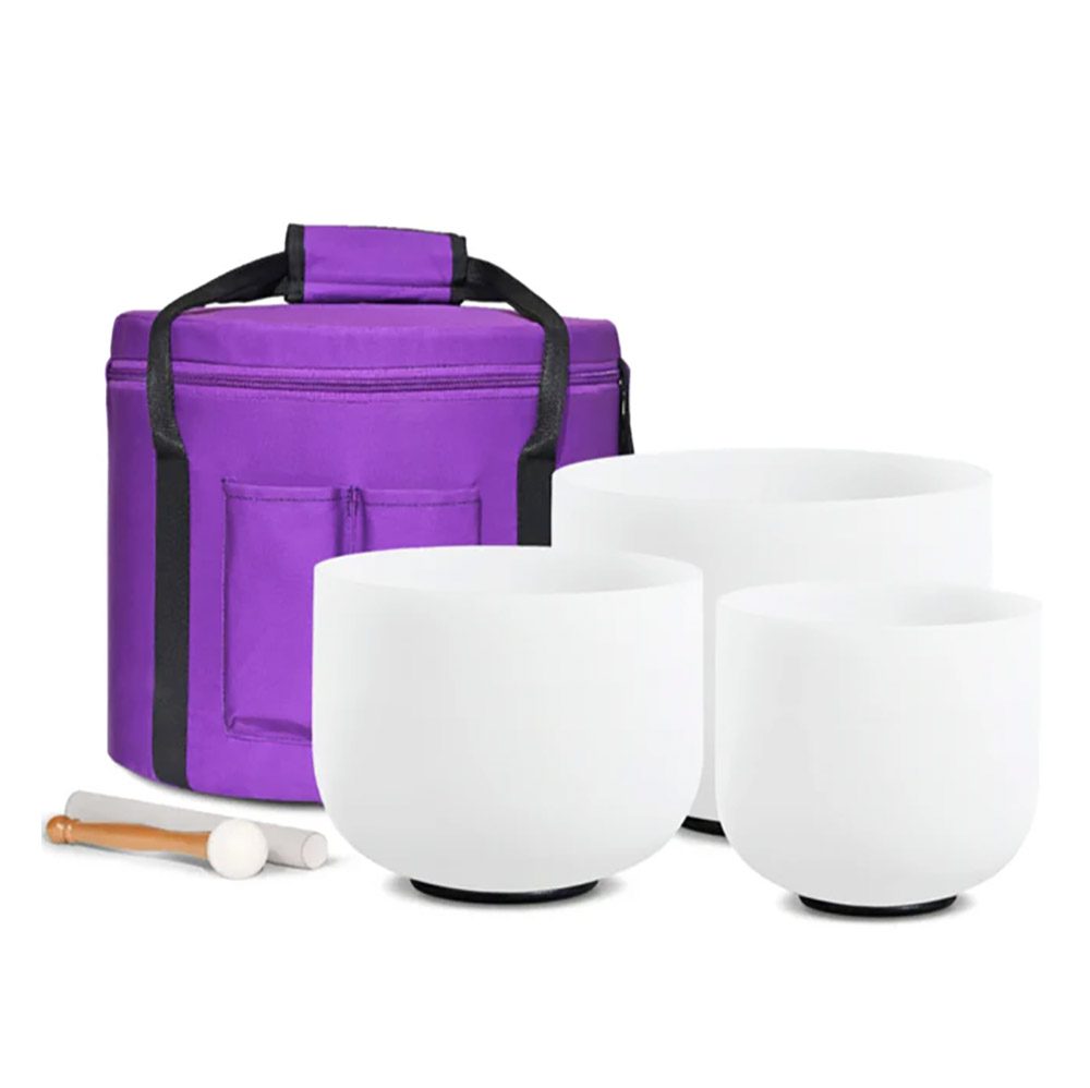 [FQB-002-2] White Frosted Quartz Crystal Singing Bowls Half-Set (3 Bowls - D-F-A)