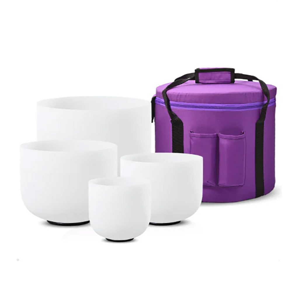 [FQB-002-1] White Frosted Quartz Crystal Singing Bowls Half-Set (4 Bowls - C-E-G-B)