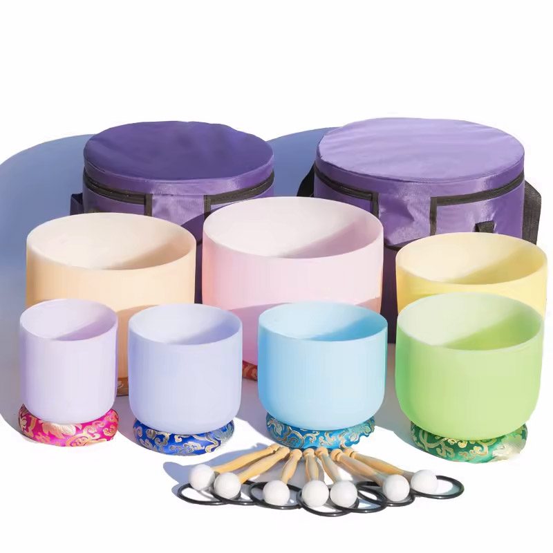 [FQB-004-2] Macaron Frosted Quartz Crystal Singing Bowls Half-Set (3 Bowls - D-F-A)