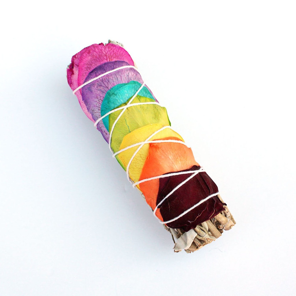 [INS-044] Rainbow White Sage California Organic Medium Smudge (11 cm)