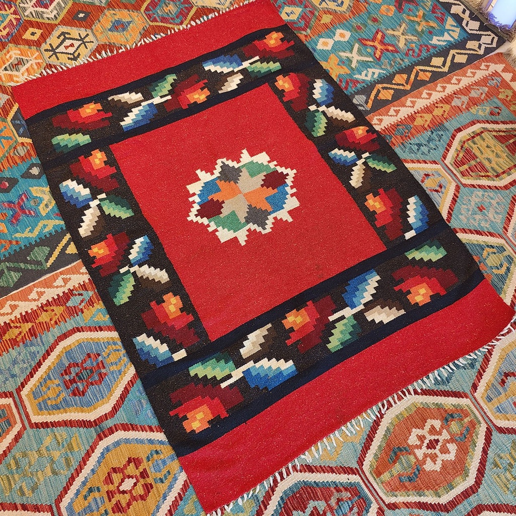 [SHB-042] Shamanic Mexican Handmade Wool Blanket Red (175x115cm)