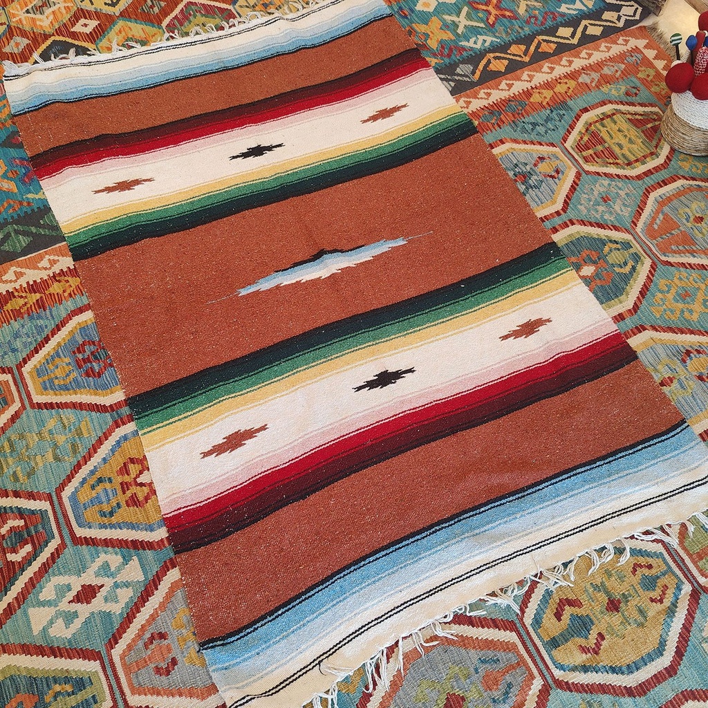 [SHB-037] Shamanic Mexican Handmade Cotton Blanket Brown (200x129cm)