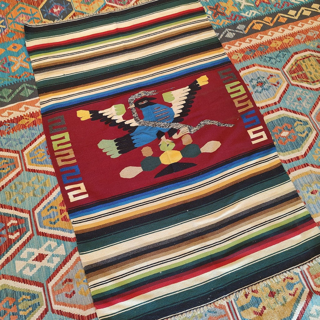[SHB-030] Shamanic Mexican Handmade Wool Blanket Green Red (192x123cm)