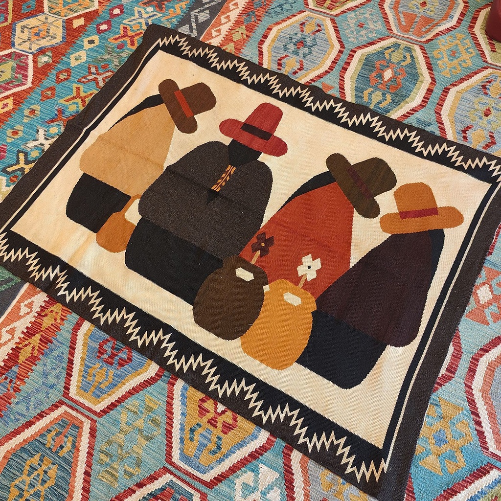 [SHB-029] Shamanic Mexican Handmade Wool Blanket White Brown (150x114cm)