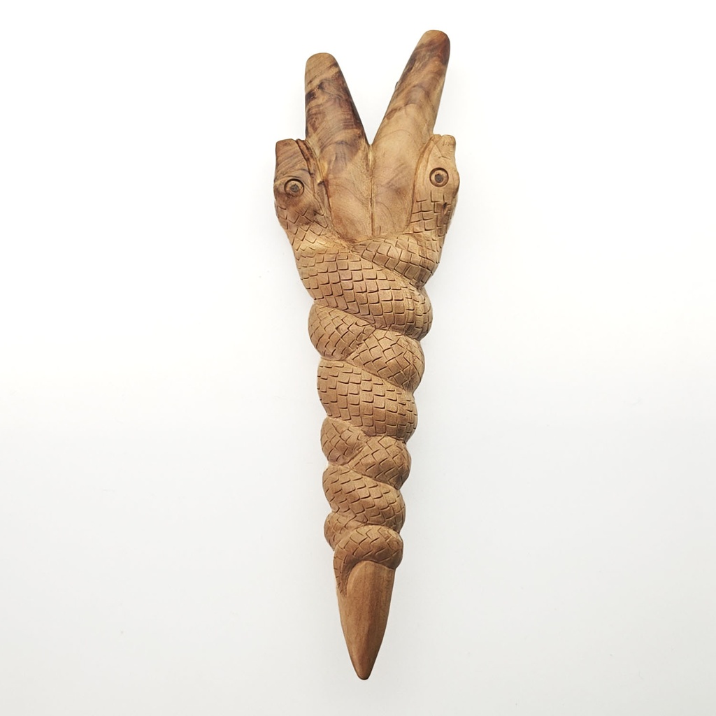 [RPA-072] Wooden Kuripe "Caduceus Snakes" (Cemara Wood)