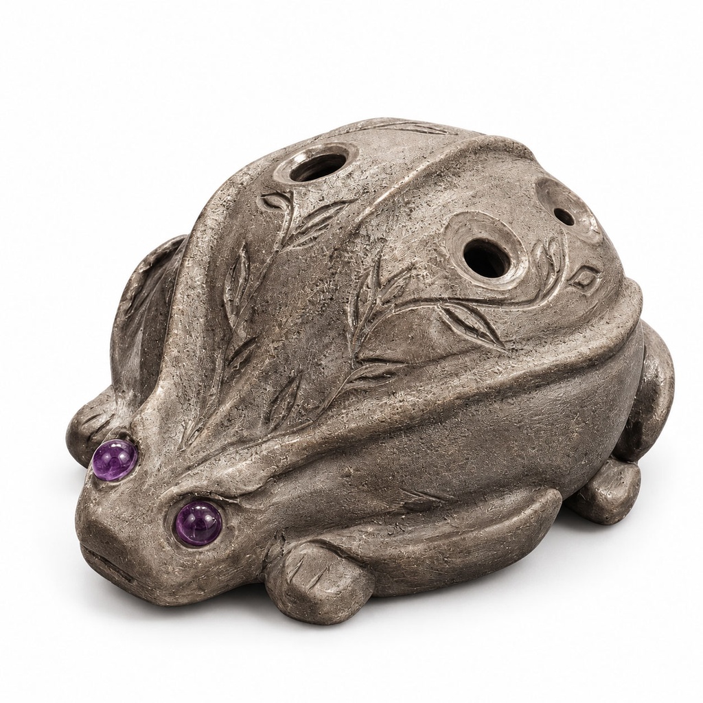[FLT-166] Ocarina Handmade Ceramic "Frog" Gray Natural (+ pouch)