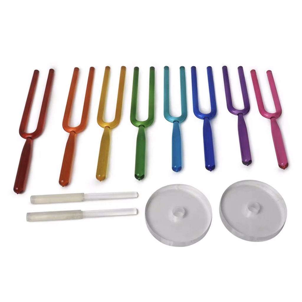 [CMU-003] Colored Crystal Tuning Forks (8 Pieces, 23-28 cm, 432 Hz) (+ hard case)